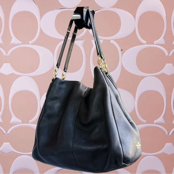 ✨ COACH Phoebe Luxe Shoulder Bag – Black Pebbled Leather, Gold Hardware ✨ - Picture 1 of 10